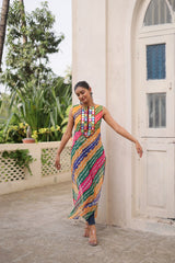 Bandhej Printed Georgette With Kutchi Gamthi Mirror & Codi lace work