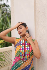 Bandhej Printed Georgette With Kutchi Gamthi Mirror & Codi lace work