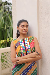 Bandhej Printed Georgette With Kutchi Gamthi Mirror & Codi lace work