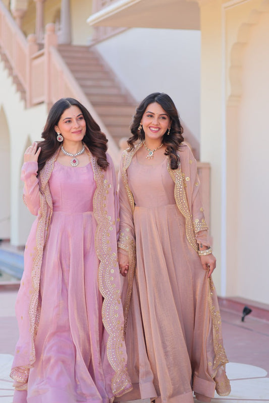 Fendy Chiffon gown with Sequins-Multi Embroidered - Vastra Gehna