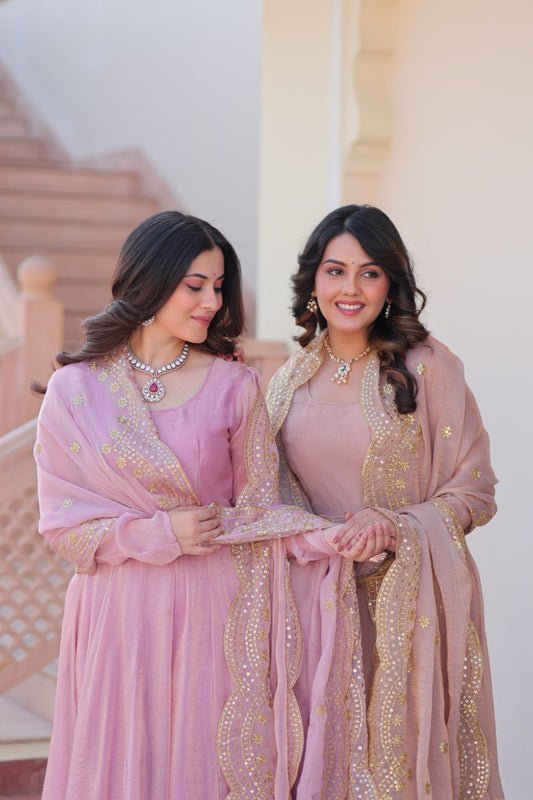 Fendy Chiffon gown with Sequins-Multi Embroidered - Vastra Gehna