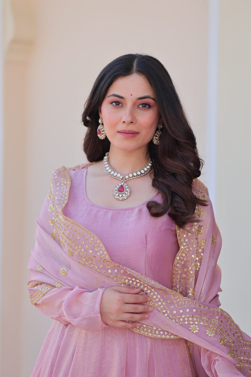 Fendy Chiffon gown with Sequins-Multi Embroidered - Vastra Gehna