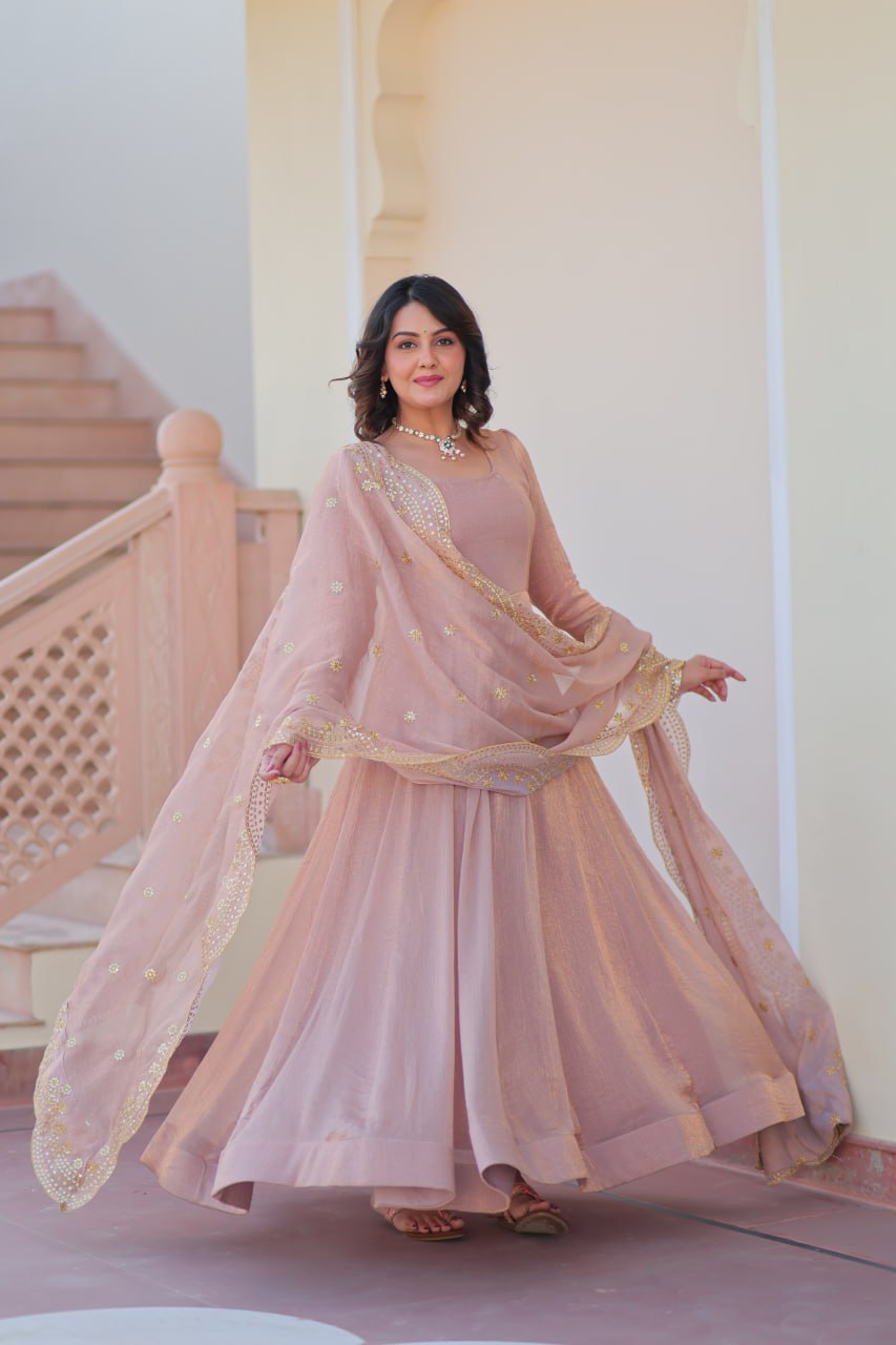 Fendy Chiffon gown with Sequins-Multi Embroidered - Vastra Gehna