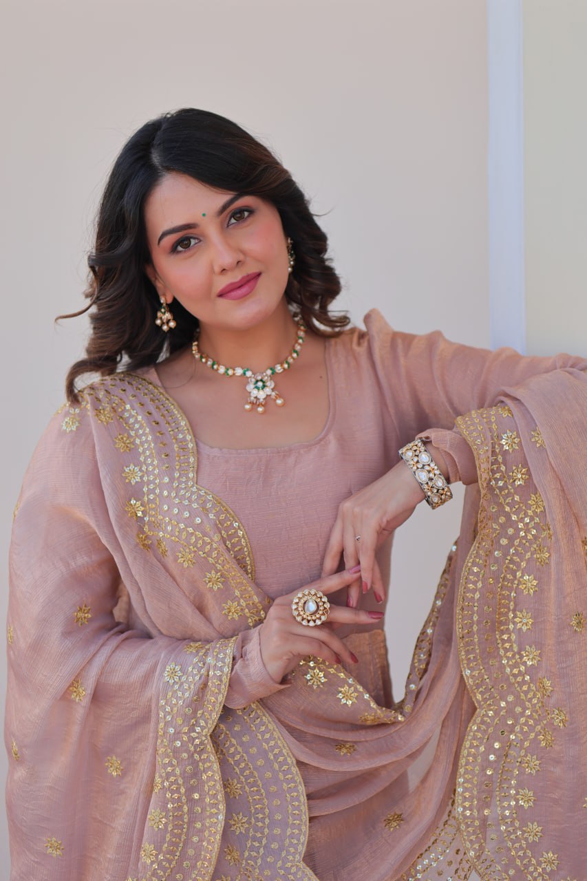 Fendy Chiffon gown with Sequins-Multi Embroidered - Vastra Gehna