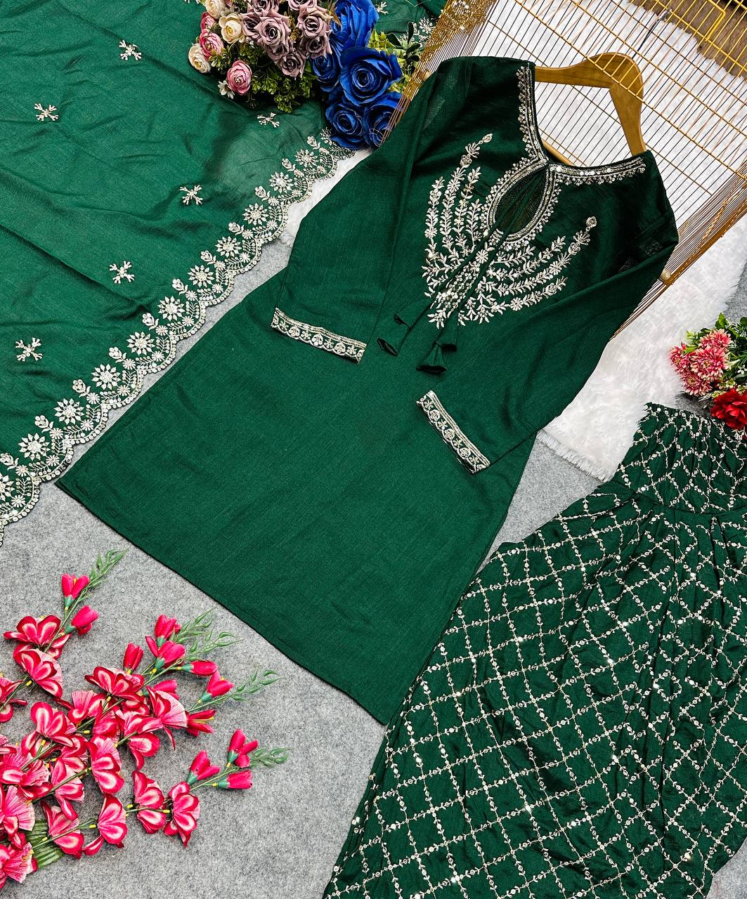 DHOTI. WITH FANCY DUPPATA WITH  EMBROIDERY WORK - Vastra Gehna