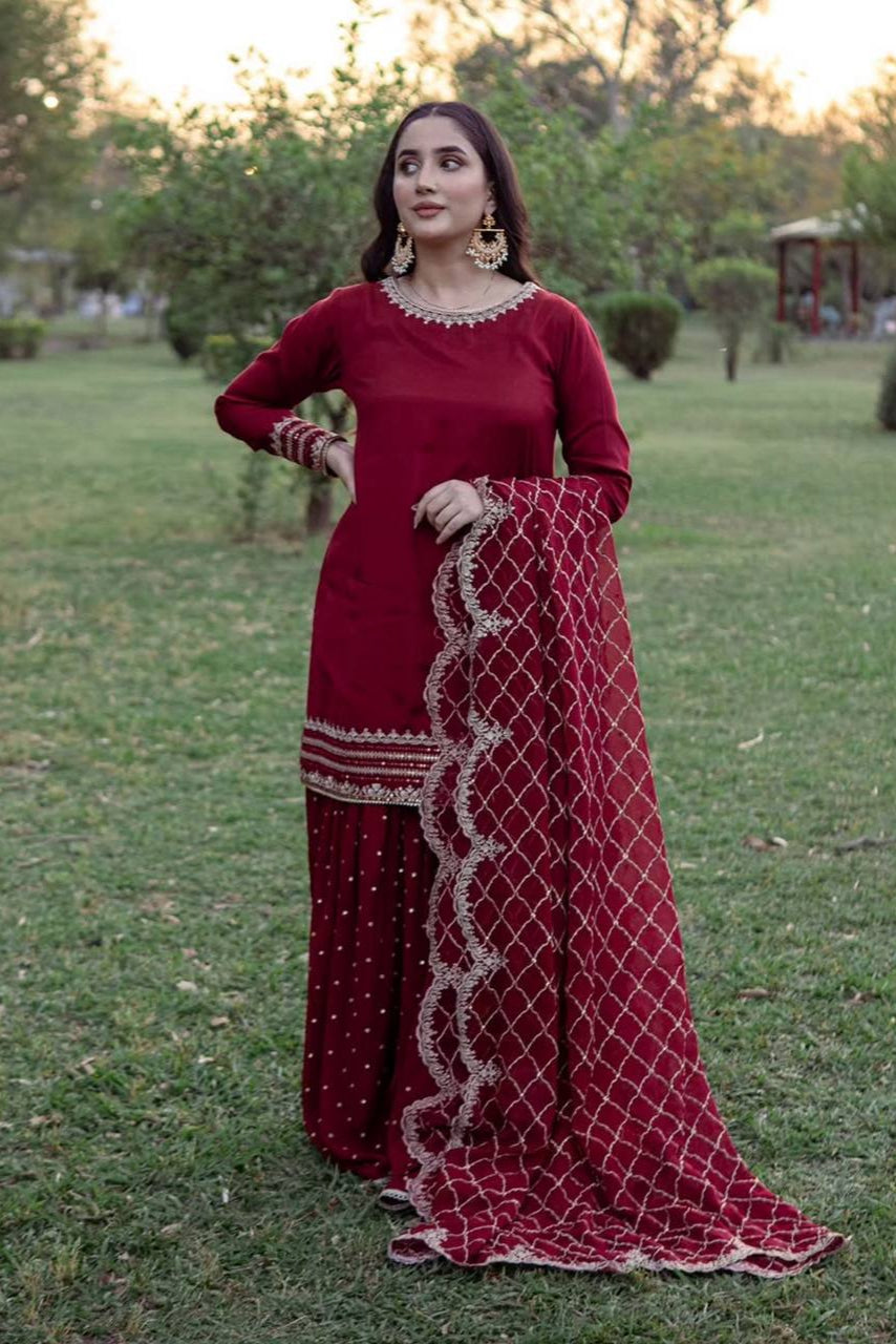 SHARARA. WITH FANCY DUPPATA WITH  EMBROIDERY WORK*✅ - Vastra Gehna