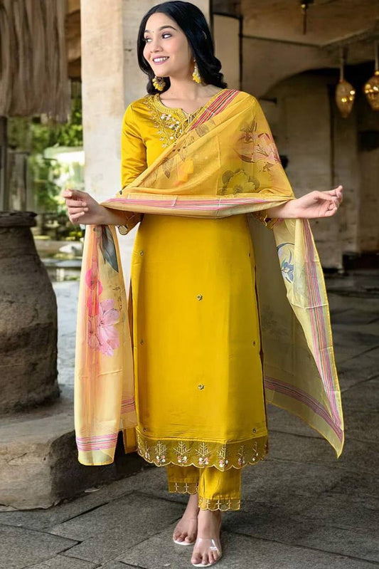 HAVY ROMAN SILK  TOP AND PANT WITH FANCY DUPPATA - Vastra Gehna