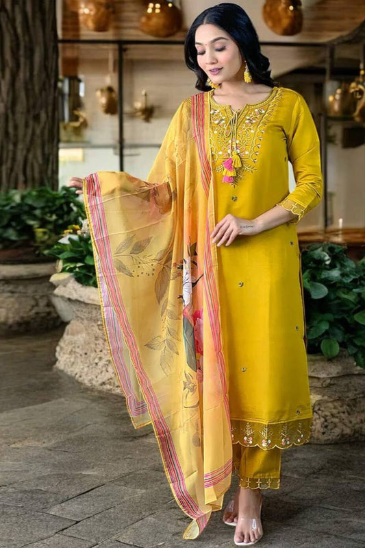 HAVY ROMAN SILK  TOP AND PANT WITH FANCY DUPPATA - Vastra Gehna