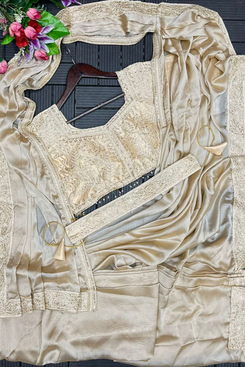 Super Trending Embroidery saree with Embroidery Blouse - Vastra Gehna