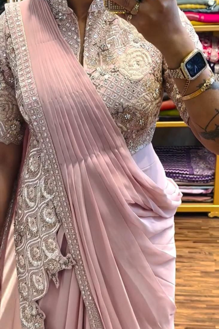Super Trending Embroidery saree with full koti - Vastra Gehna