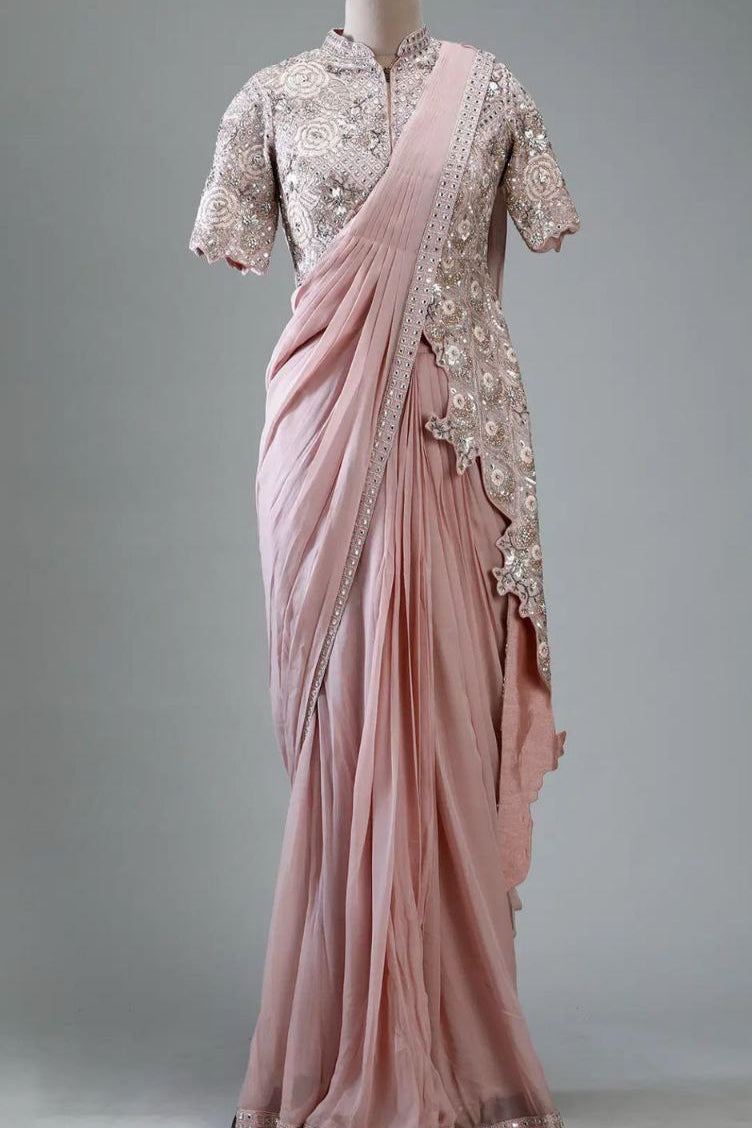 Super Trending Embroidery saree with full koti - Vastra Gehna