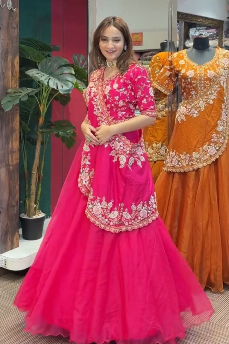 Crunshi Embroidery Work Lehenga Choli - Vastra Gehna
