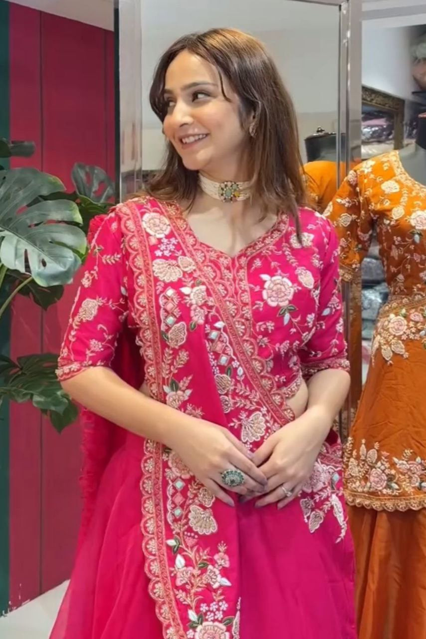 Crunshi Embroidery Work Lehenga Choli - Vastra Gehna