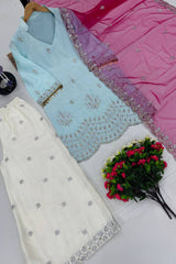 NEW DESIGNER HEAVY FANCY TOP WITH PLAZZO SUIT SET - Vastra Gehna