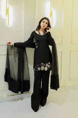 New Designer Collection In Natural Crep Silk Top-Bottom And Dupatta Set Fully Stitched Ready To Wear
