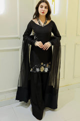 New Designer Collection In Natural Crep Silk Top-Bottom And Dupatta Set Fully Stitched Ready To Wear