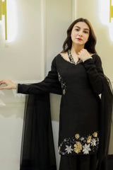 New Designer Collection In Natural Crep Silk Top-Bottom And Dupatta Set Fully Stitched Ready To Wear