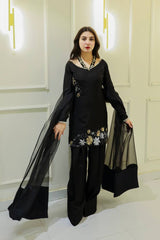 New Designer Collection In Natural Crep Silk Top-Bottom And Dupatta Set Fully Stitched Ready To Wear