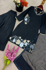 New Designer Collection In Natural Crep Silk Top-Bottom And Dupatta Set Fully Stitched Ready To Wear