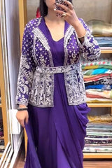 Super Trending Embroidery Sequence work saree with full koti - Vastra Gehna