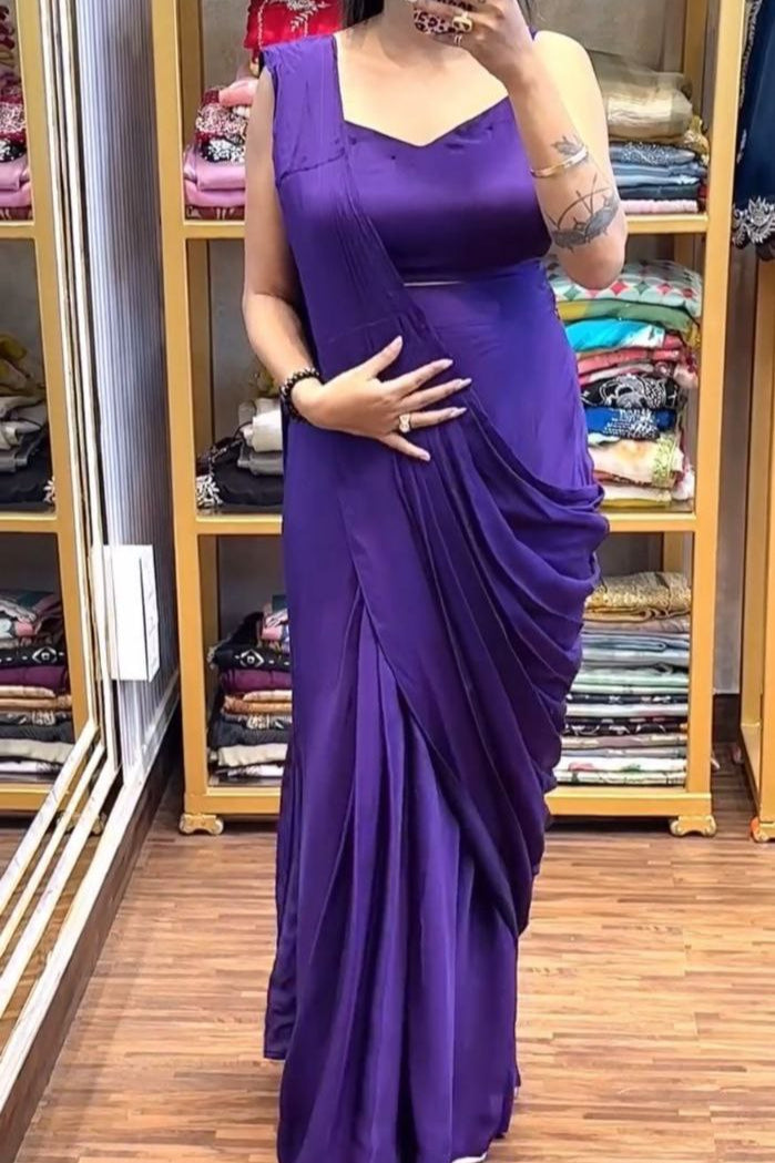 Super Trending Embroidery Sequence work saree with full koti - Vastra Gehna