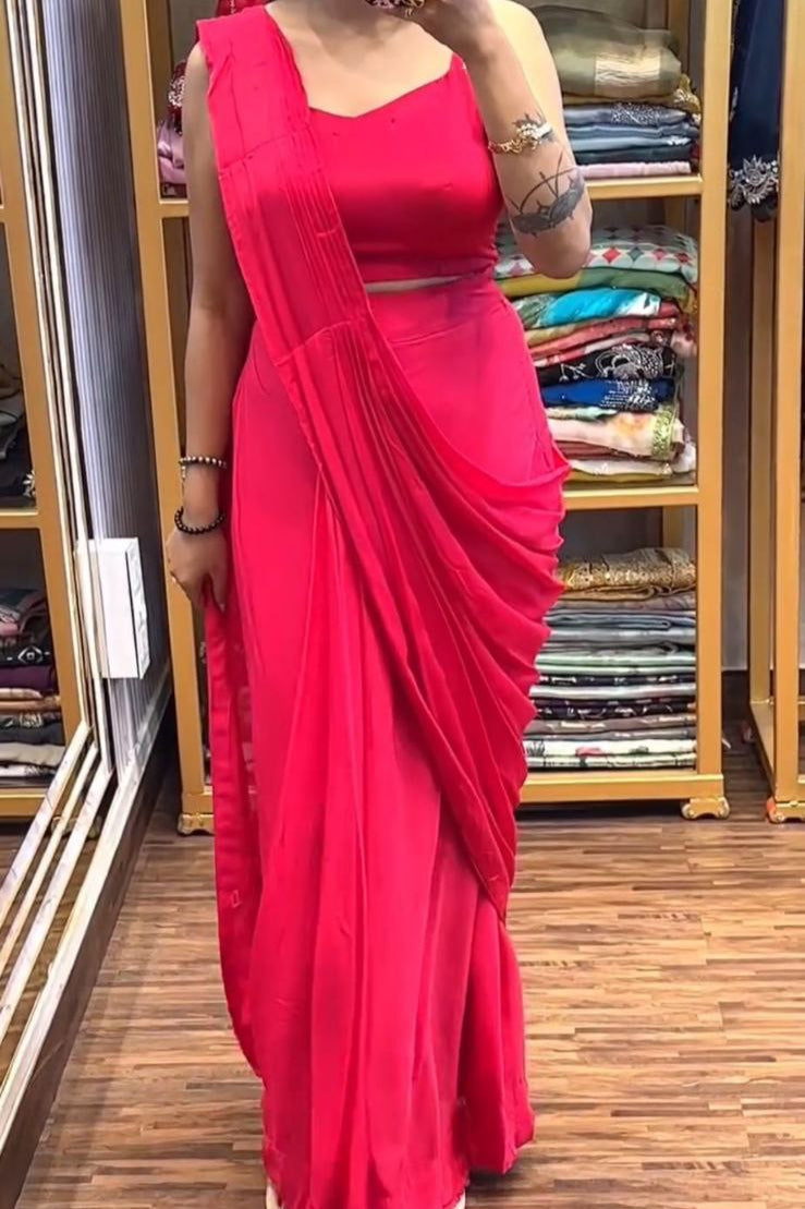 Super Trending Embroidery Sequence work saree with full koti - Vastra Gehna