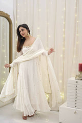 Faux Georgette With Embroidery Sequence Work Gown And Dupatta Set - Vastra Gehna