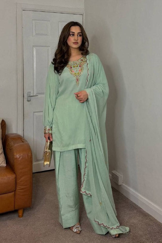 New Designer Party Wear Look Top-Plazzo and Dupatta With Heavy Embroidery Work