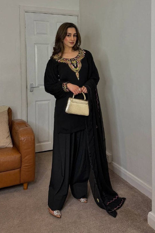 New Designer Party Wear Look Top-Plazzo and Dupatta With Heavy Embroidery Work