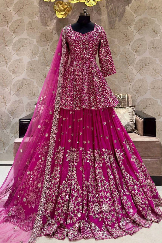 Faux Georgette With Heavy Embroidery 5 mm Sequence Work With Embroidery Sleeve