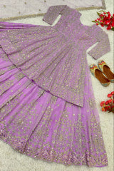 Faux Georgette With Heavy Embroidery 5 mm Sequence Work With Embroidery Sleeve