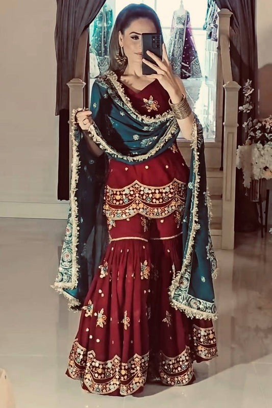 New Designer Party Wear Look Top-sarara and Dupatta With Heavy Embroidery Work