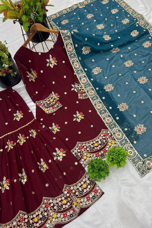 New Designer Party Wear Look Top-sarara and Dupatta With Heavy Embroidery Work