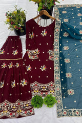 New Designer Party Wear Look Top-sarara and Dupatta With Heavy Embroidery Work