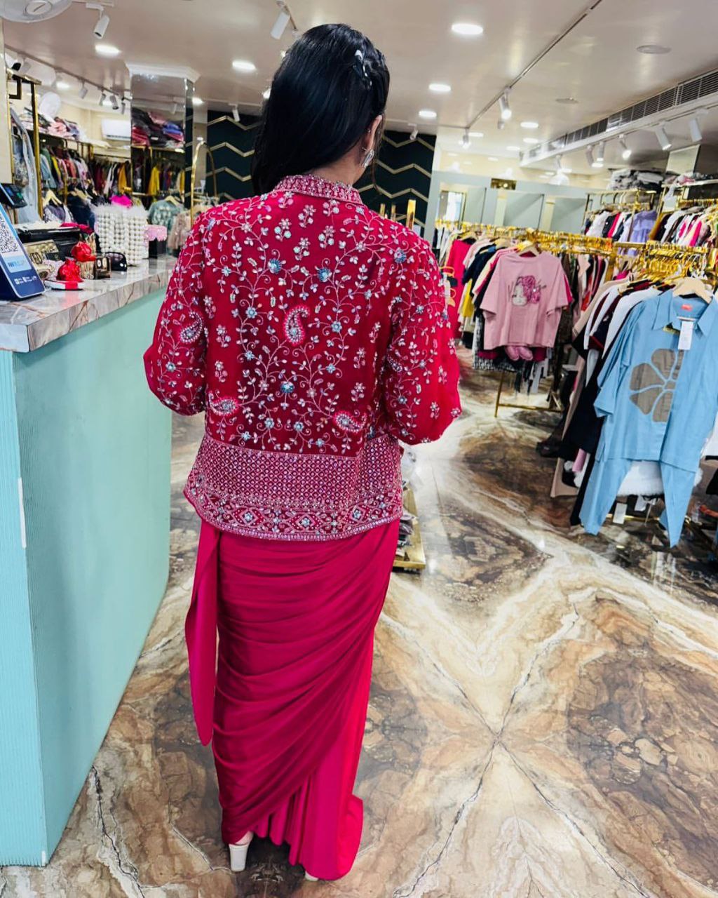 DESIGNER SAREE & FULL SLEEVES KOTI - Vastra Gehna