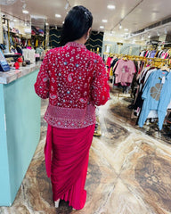 DESIGNER SAREE & FULL SLEEVES KOTI - Vastra Gehna