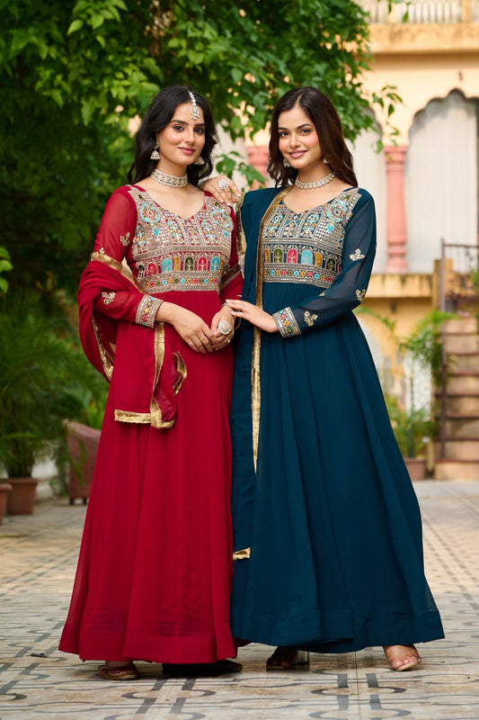 Faux Blooming with Sequins & Multi Thread Embroidered work - Vastra Gehna
