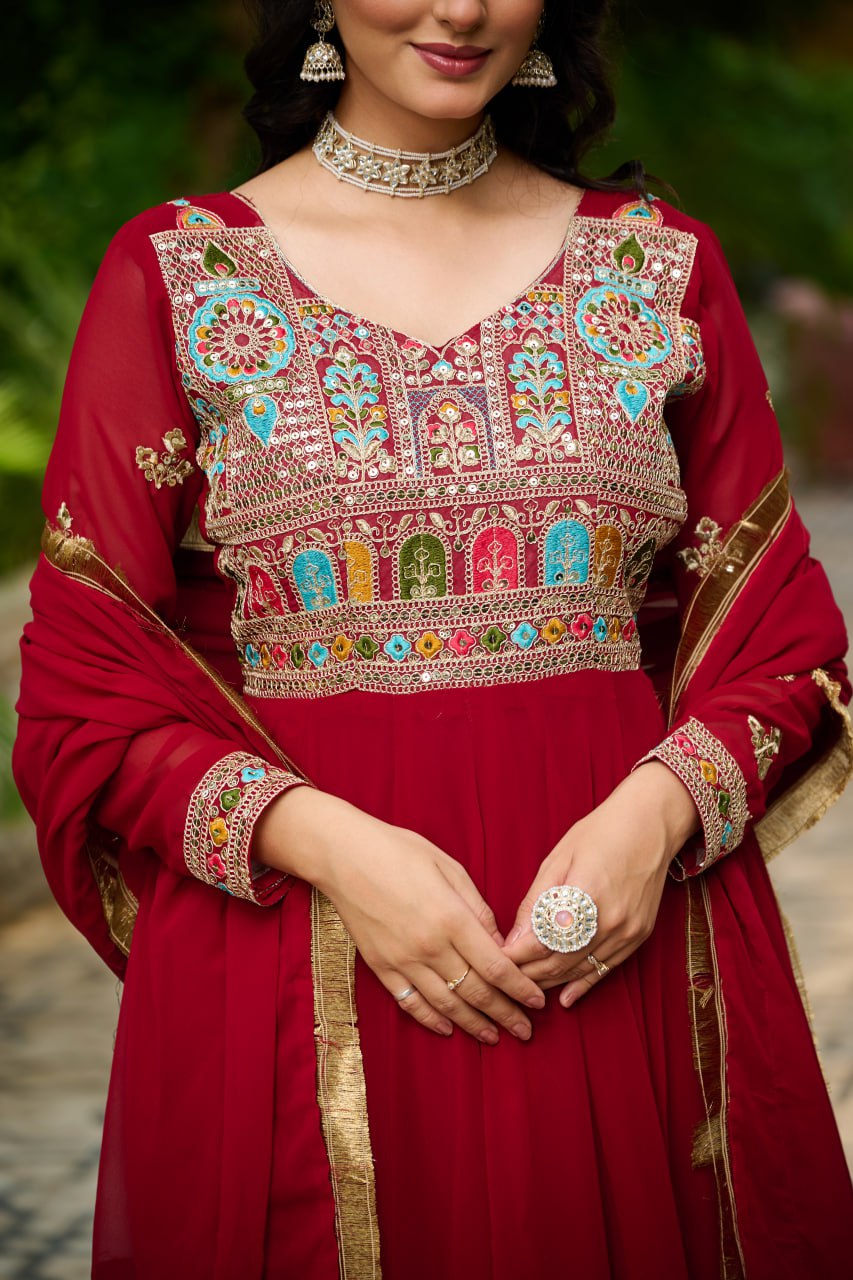 Faux Blooming with Sequins & Multi Thread Embroidered work - Vastra Gehna