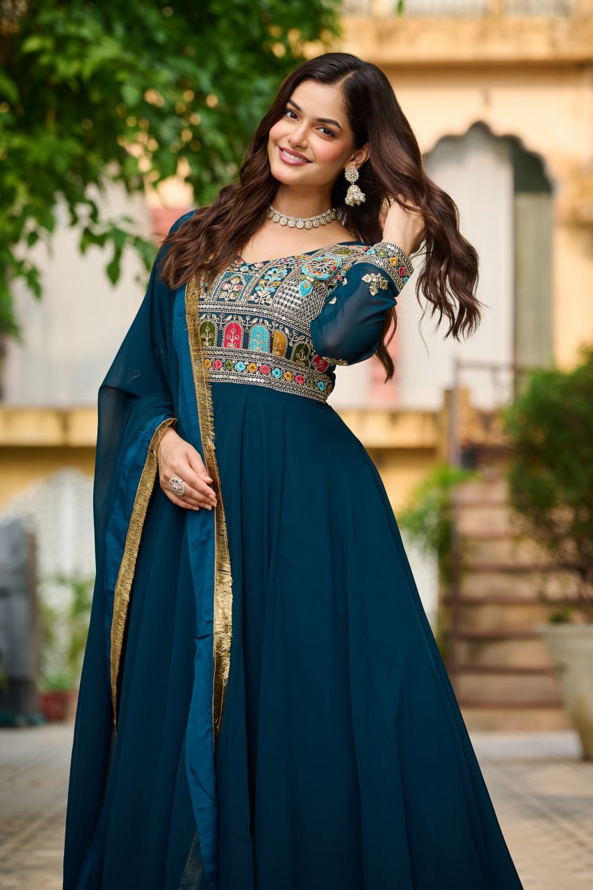 Faux Blooming with Sequins & Multi Thread Embroidered work - Vastra Gehna