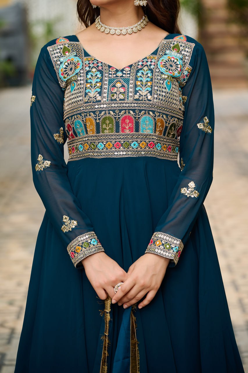 Faux Blooming with Sequins & Multi Thread Embroidered work - Vastra Gehna