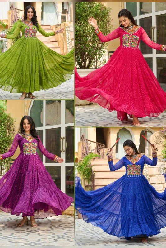 Laheriya Print work with kutchi patchework in Faux Georgette.