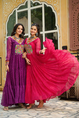 Laheriya Print work with kutchi patchework in Faux Georgette.