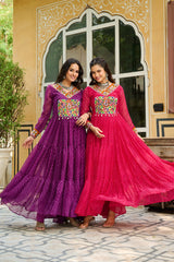 Laheriya Print work with kutchi patchework in Faux Georgette.