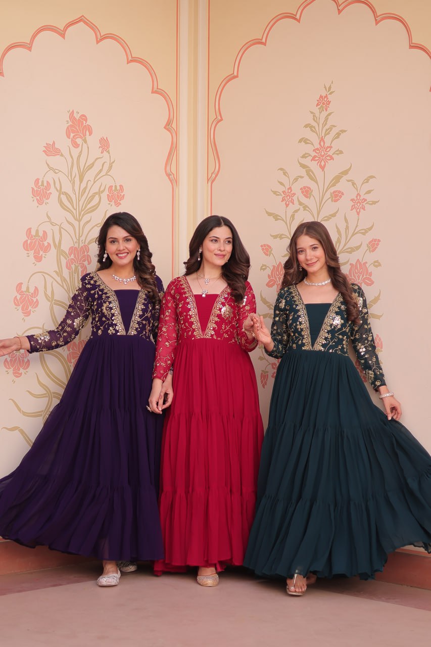Faux Blooming With Sequins & Zari  Embroidered - Vastra Gehna