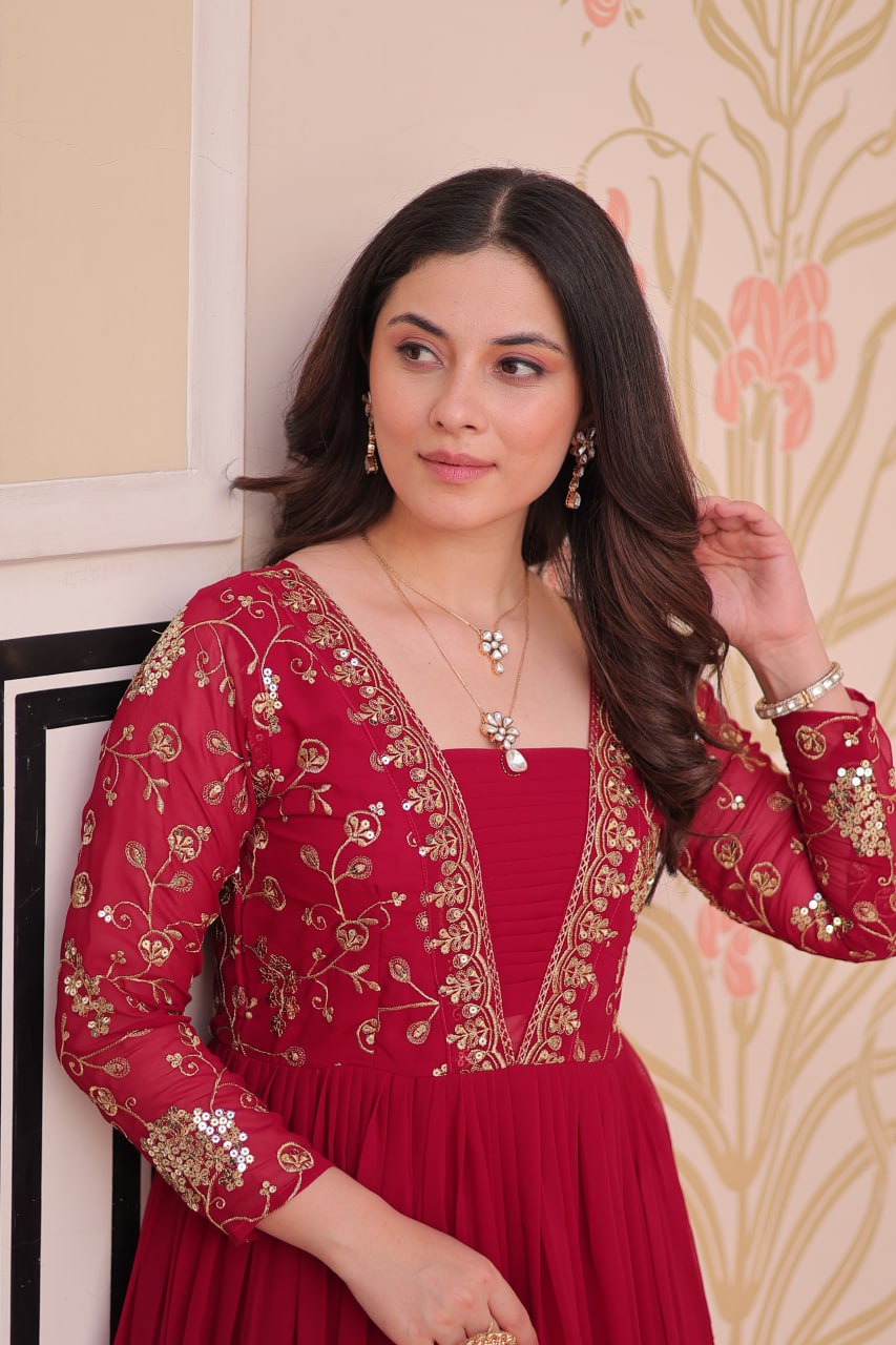 Faux Blooming With Sequins & Zari  Embroidered - Vastra Gehna