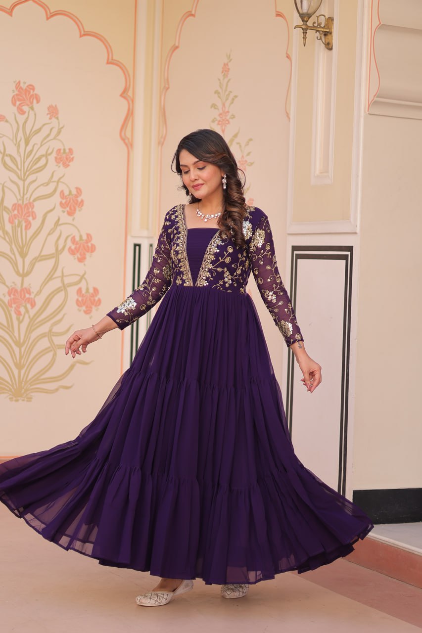 Faux Blooming With Sequins & Zari  Embroidered - Vastra Gehna