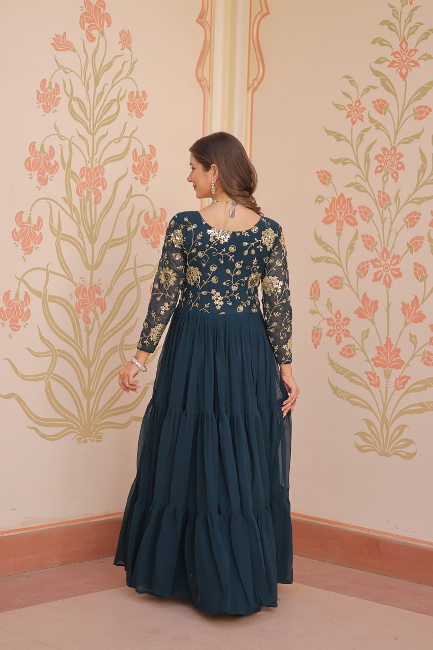 Faux Blooming With Sequins & Zari  Embroidered - Vastra Gehna