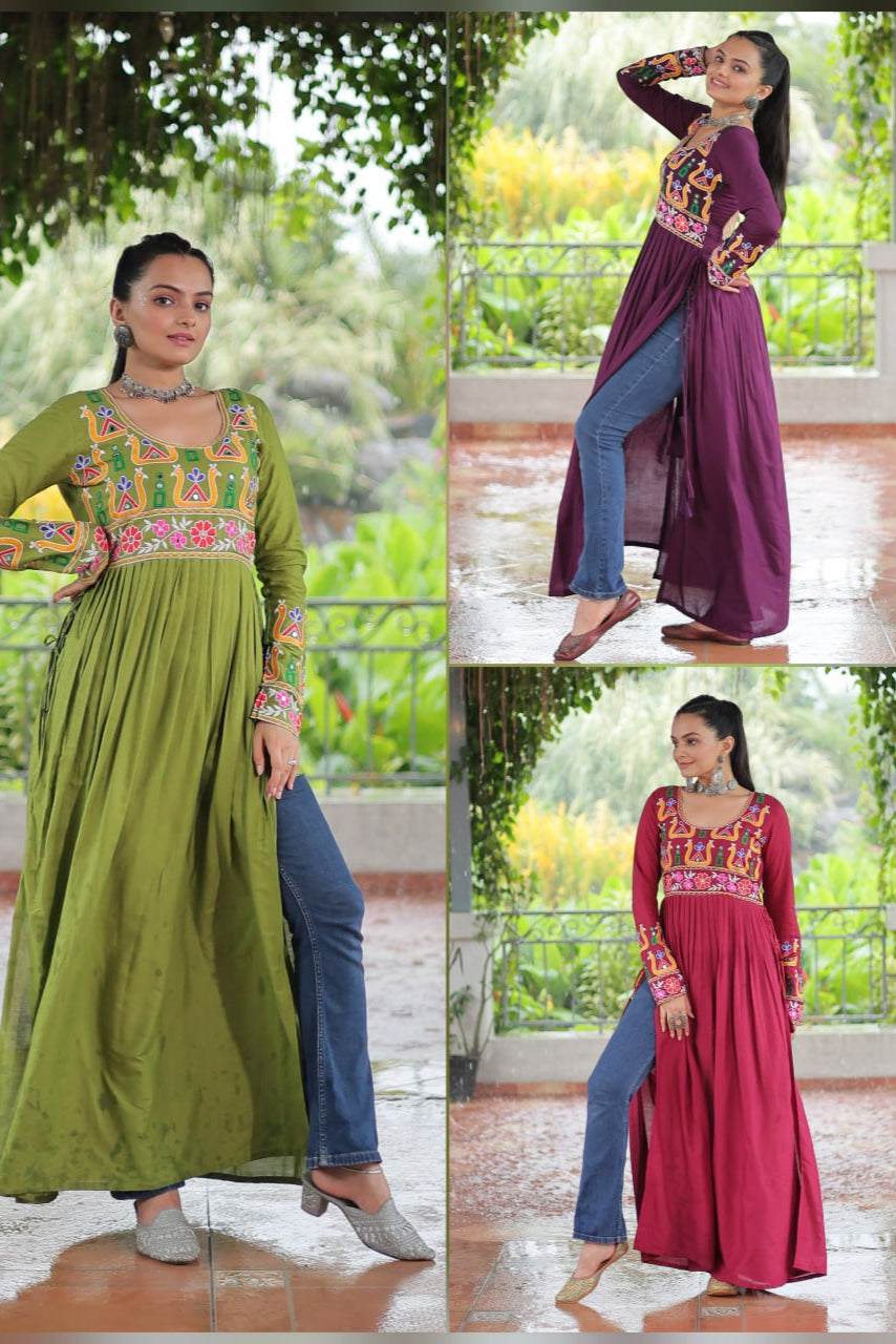 Leheriya Print work with kutchi Patchework in Faux Georgette.