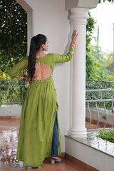 Leheriya Print work with kutchi Patchework in Faux Georgette.