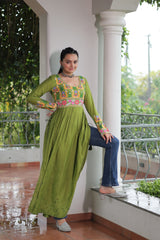 Leheriya Print work with kutchi Patchework in Faux Georgette.
